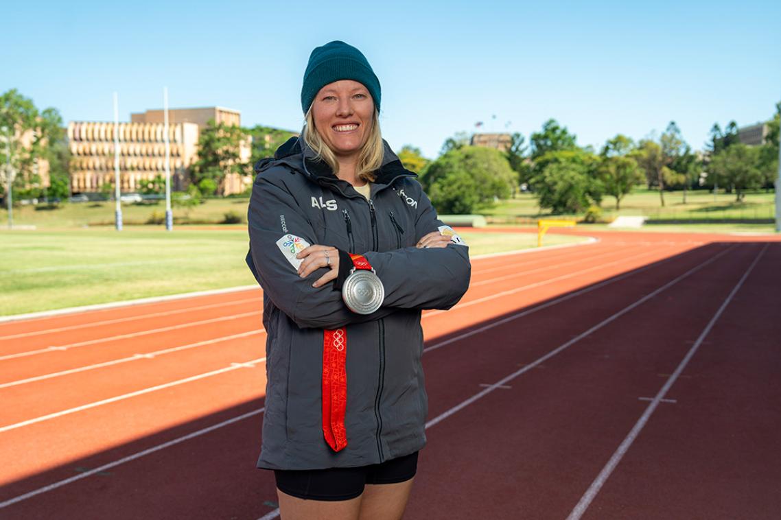 UQ alum and Winter Olympic silver medallist Jackie Narracott at the UQ Athletics Centre.